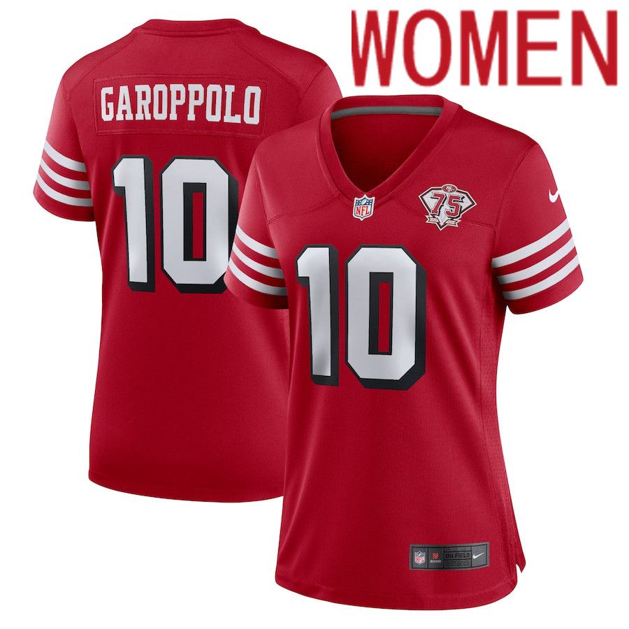 Women San Francisco 49ers #10 Jimmy Garoppolo Nike Scarlet 75th Anniversary Alternate Game NFL Jersey